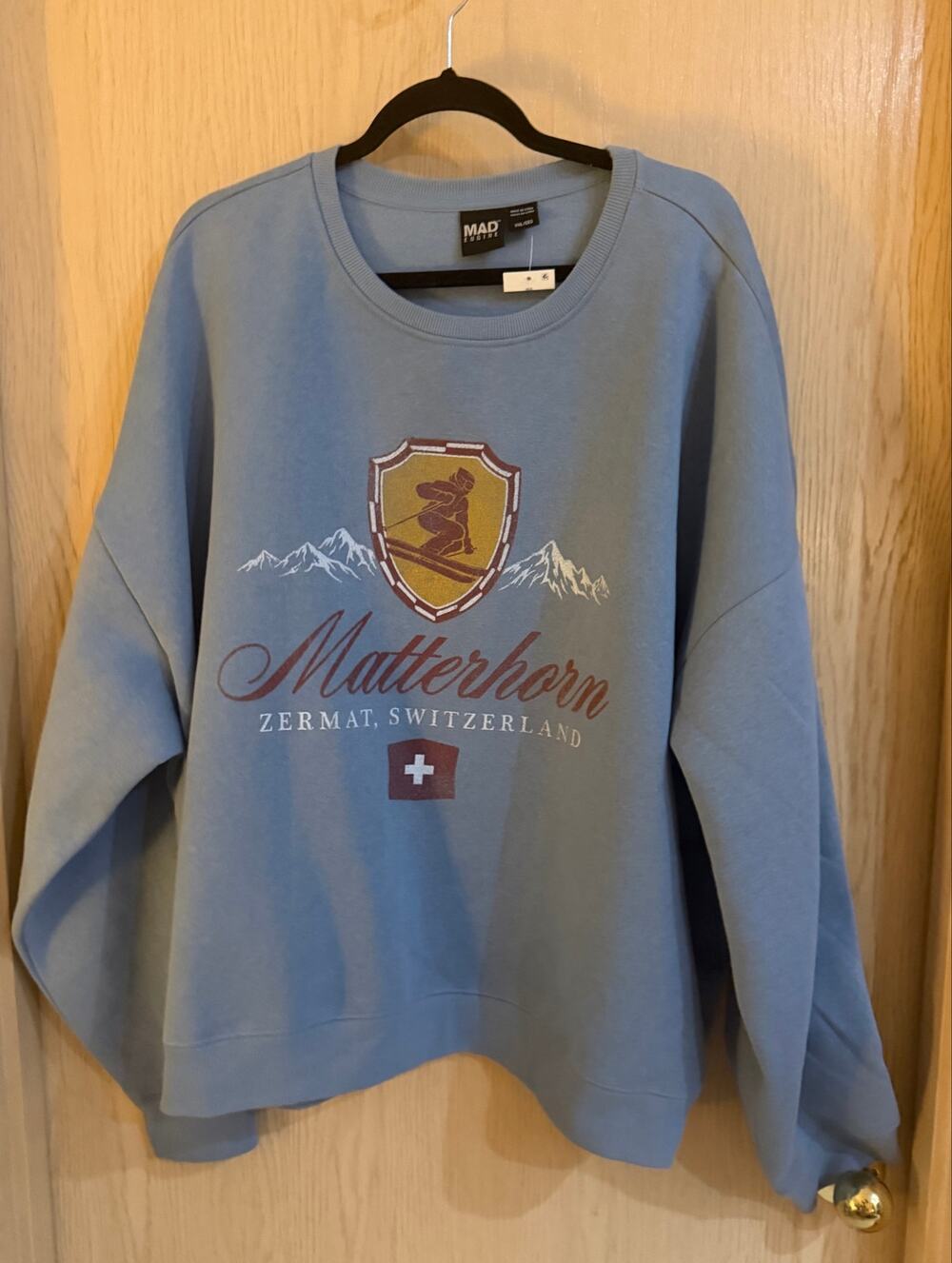 Mad Engine Matterhorn Zermatt Ski Graphic Sweatshirt Blue XXL NWOT